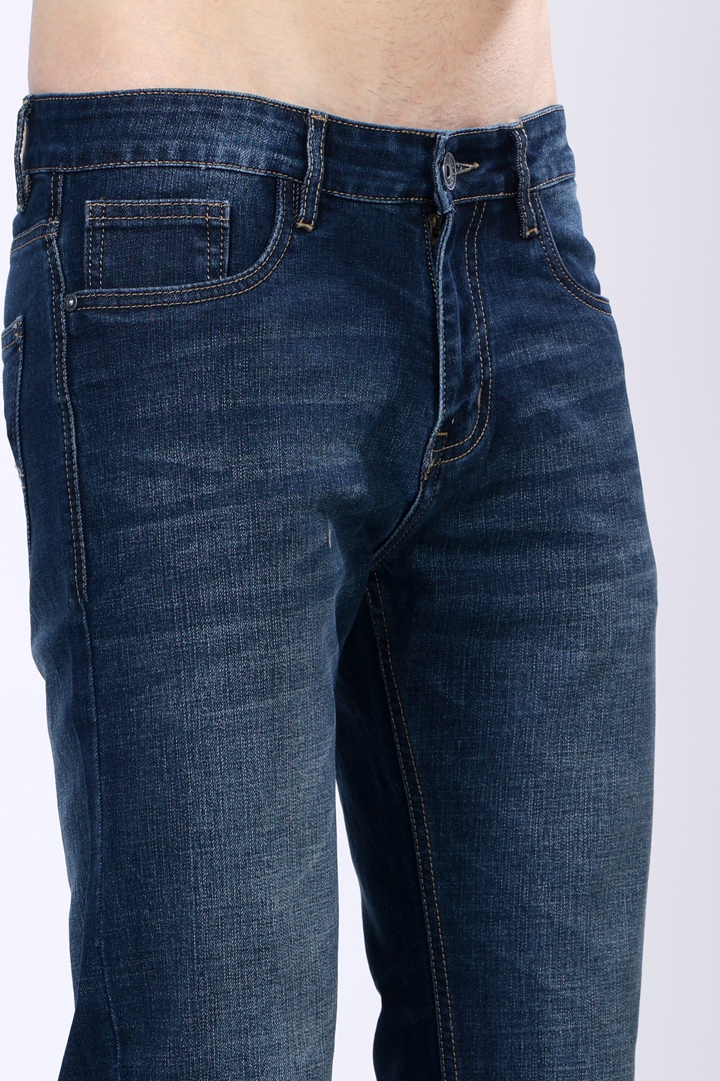 Stylox Men’s Mid-Rise Comfort Fit Stretchable Greenish Blue Denim Jeans - Stylox