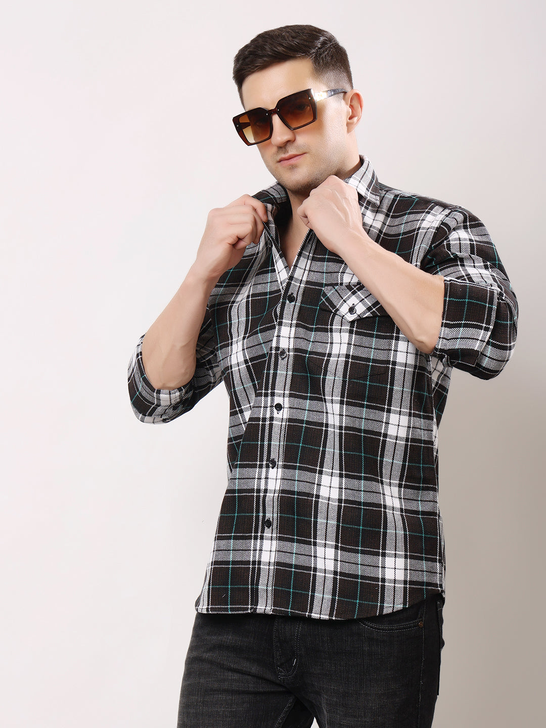 Stylox Men’s Regular Fit Full Sleeve Check Shirt with Single Pocket | Casual Cotton Checkered Shirt