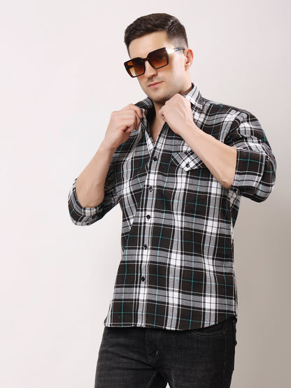 Stylox Men’s Regular Fit Full Sleeve Check Shirt with Single Pocket | Casual Cotton Checkered Shirt