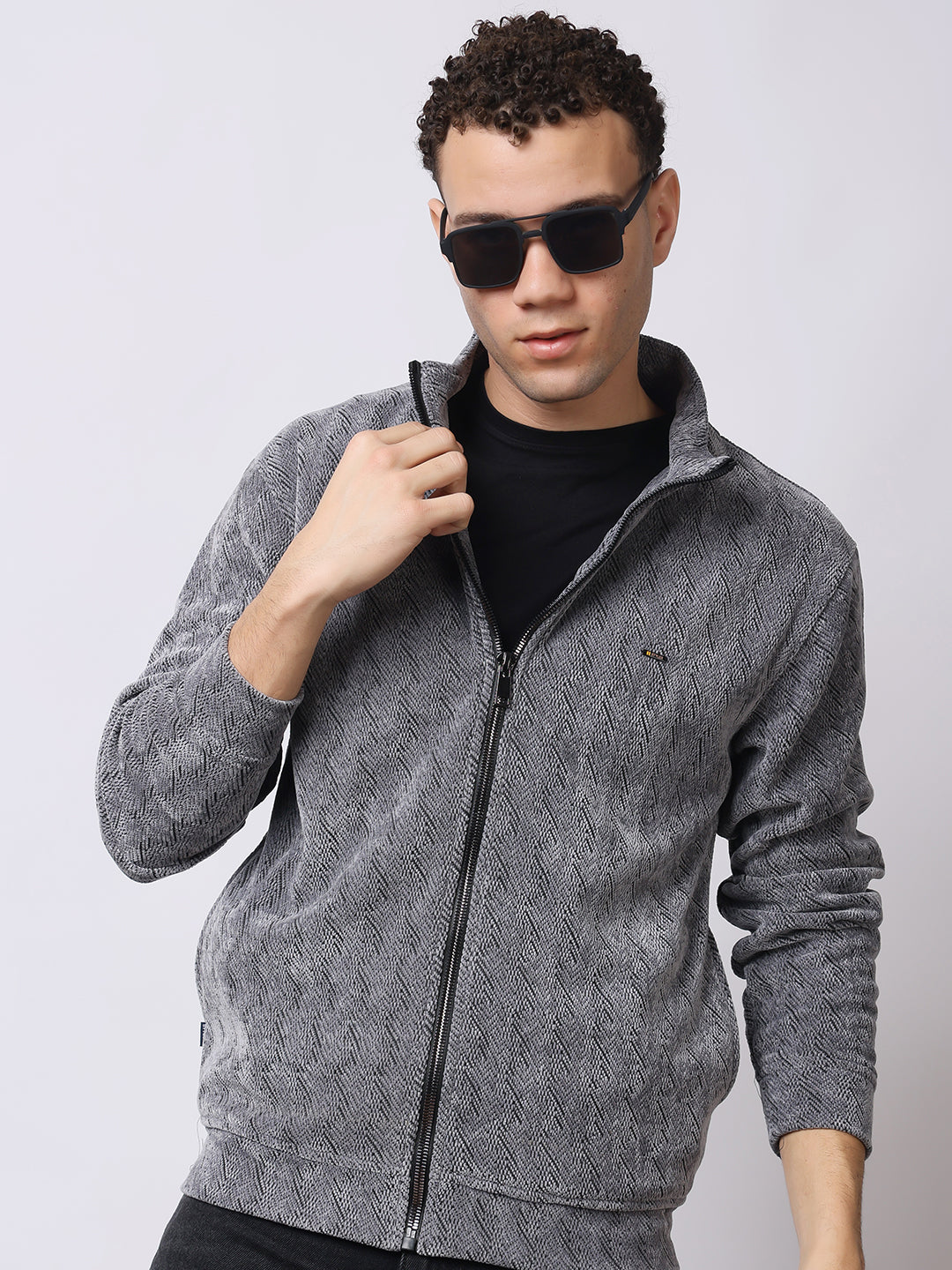 Stylox Men’s Textured Winter Jacket – High-Neck Full-Zip Warm Fleece Jacket for Casual & Daily Wear