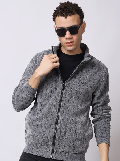 Stylox Men’s Textured Winter Jacket – High-Neck Full-Zip Warm Fleece Jacket for Casual &amp; Daily Wear