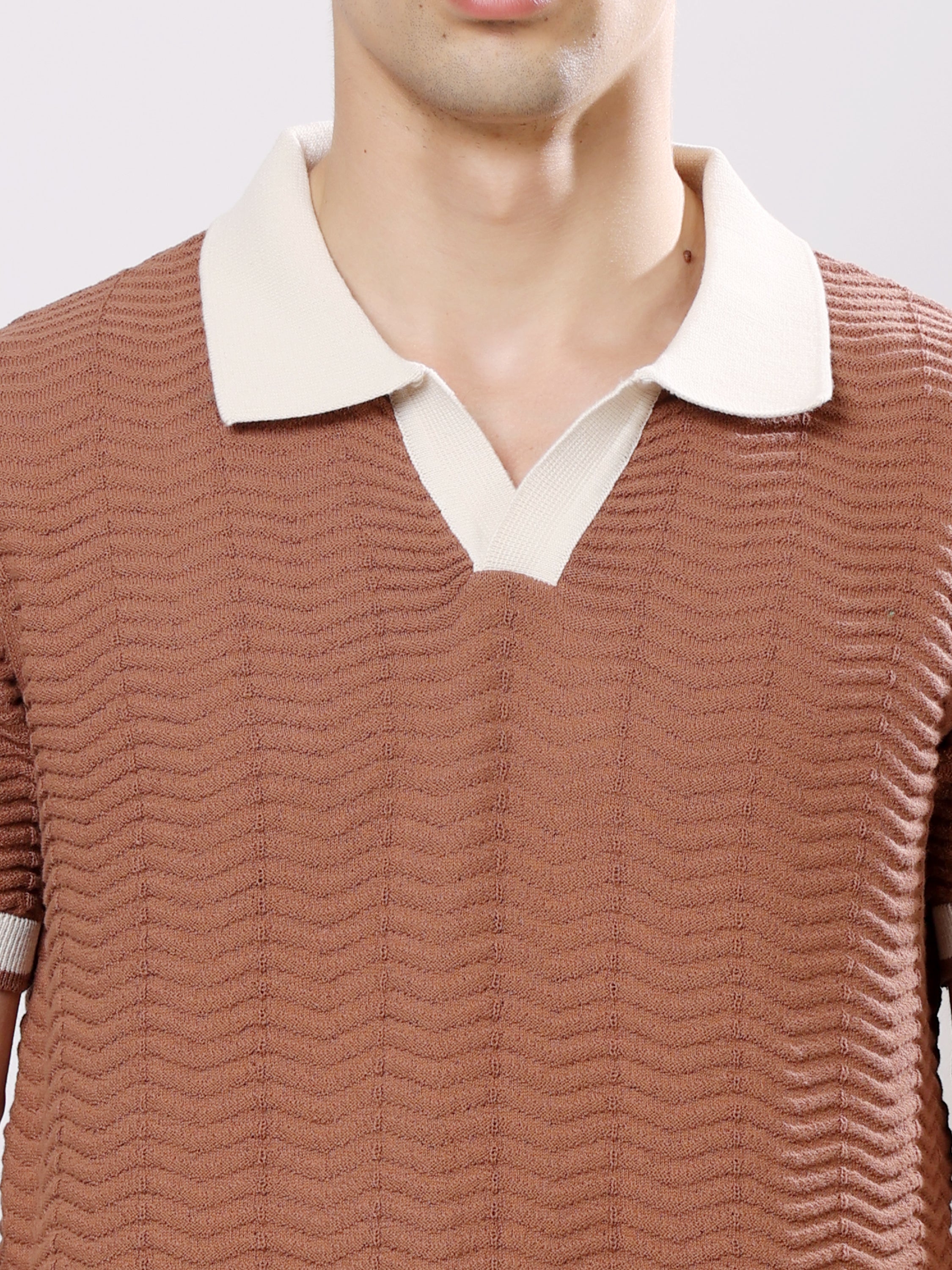 Stylox Men's Regular Fit Half Sleeve Textured Knitted Contrast Collar Polo Tee