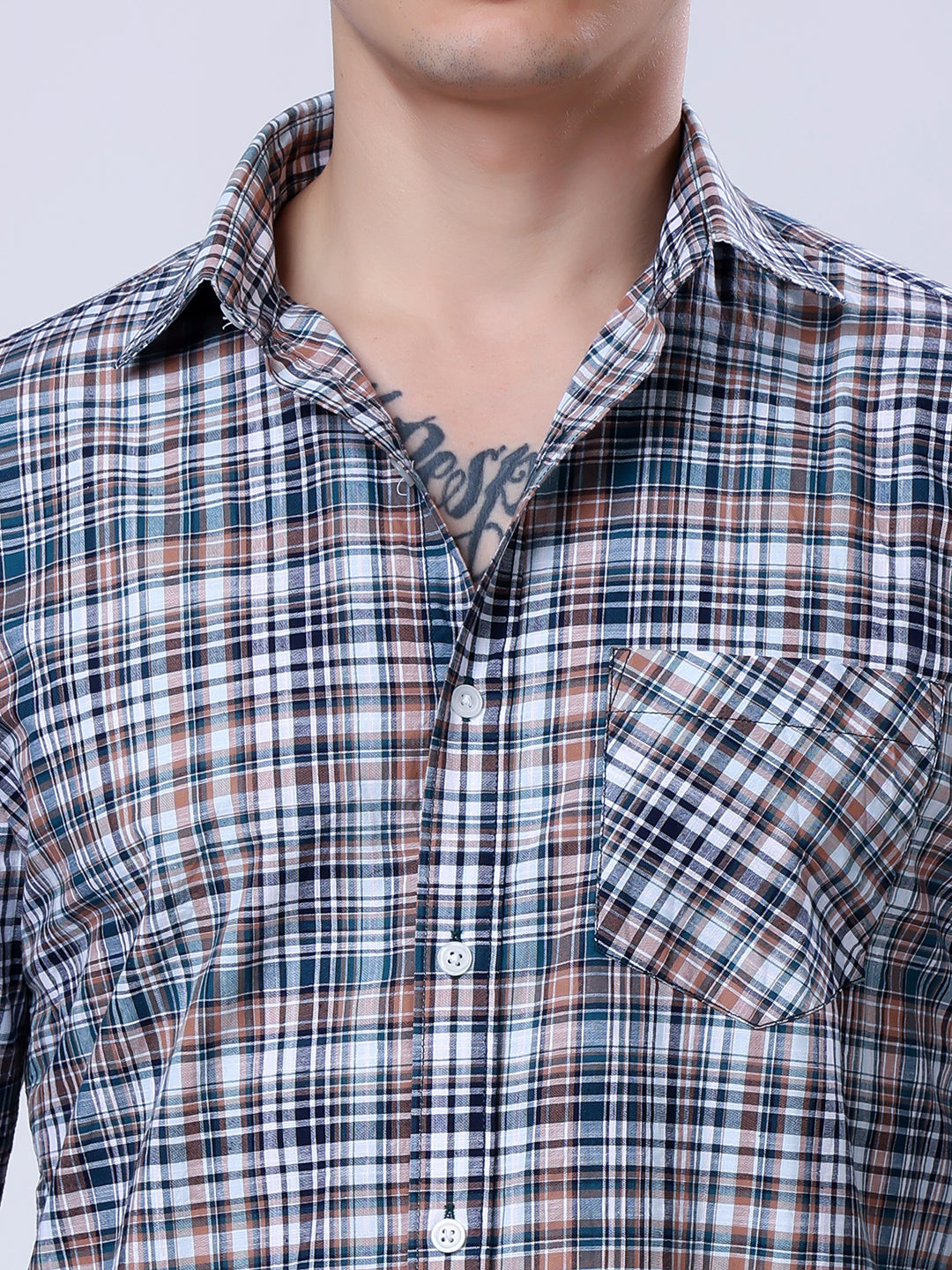Stylox Men’s Regular Fit Full Sleeve Casual Check Shirt–Grey &amp; Brown - Stylox