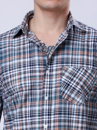 Stylox Men’s Regular Fit Full Sleeve Casual Check Shirt–Grey &amp; Brown - Stylox