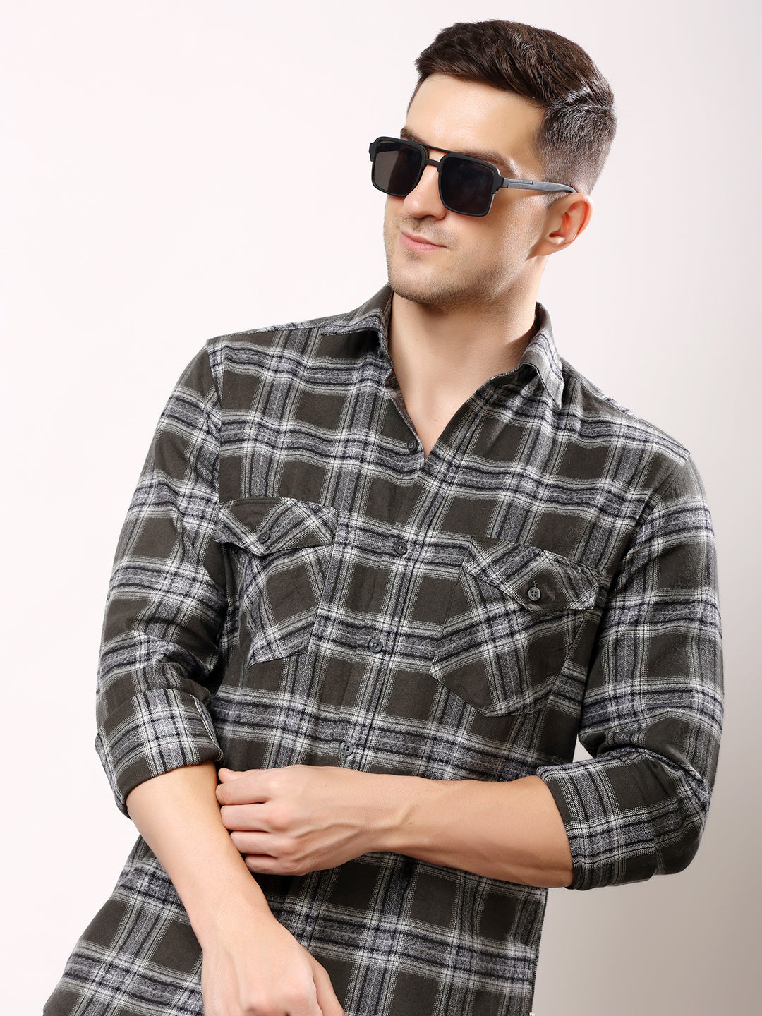 Stylox Men’s Regular Fit Full Sleeve Check Shirt with Double Flap Pockets | Cotton Casual Checkered Shirt