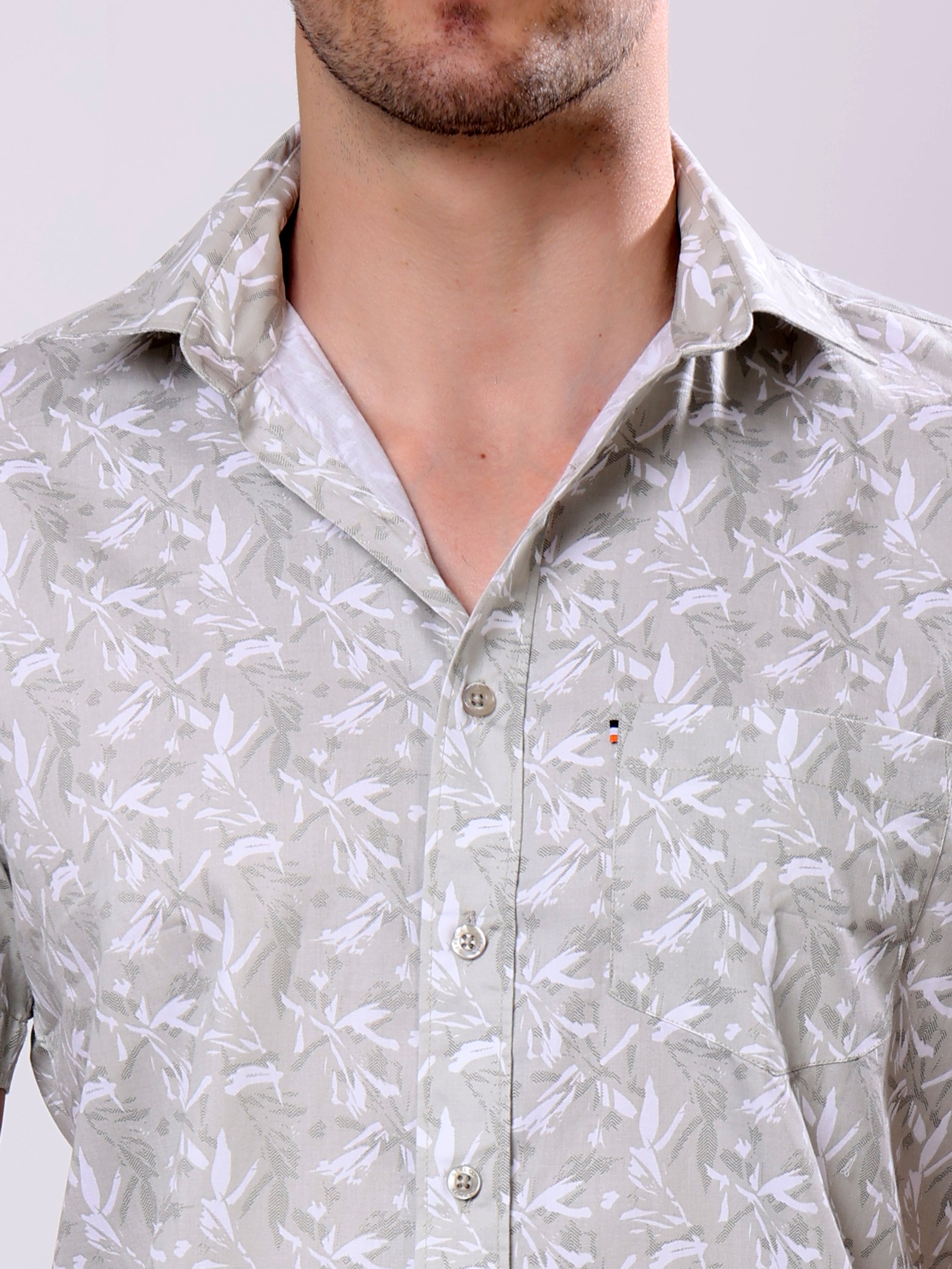 Stylox Men’s Regular Fit Half Sleeve Leaf Print Cotton Summer Casual Shirt - Stylox