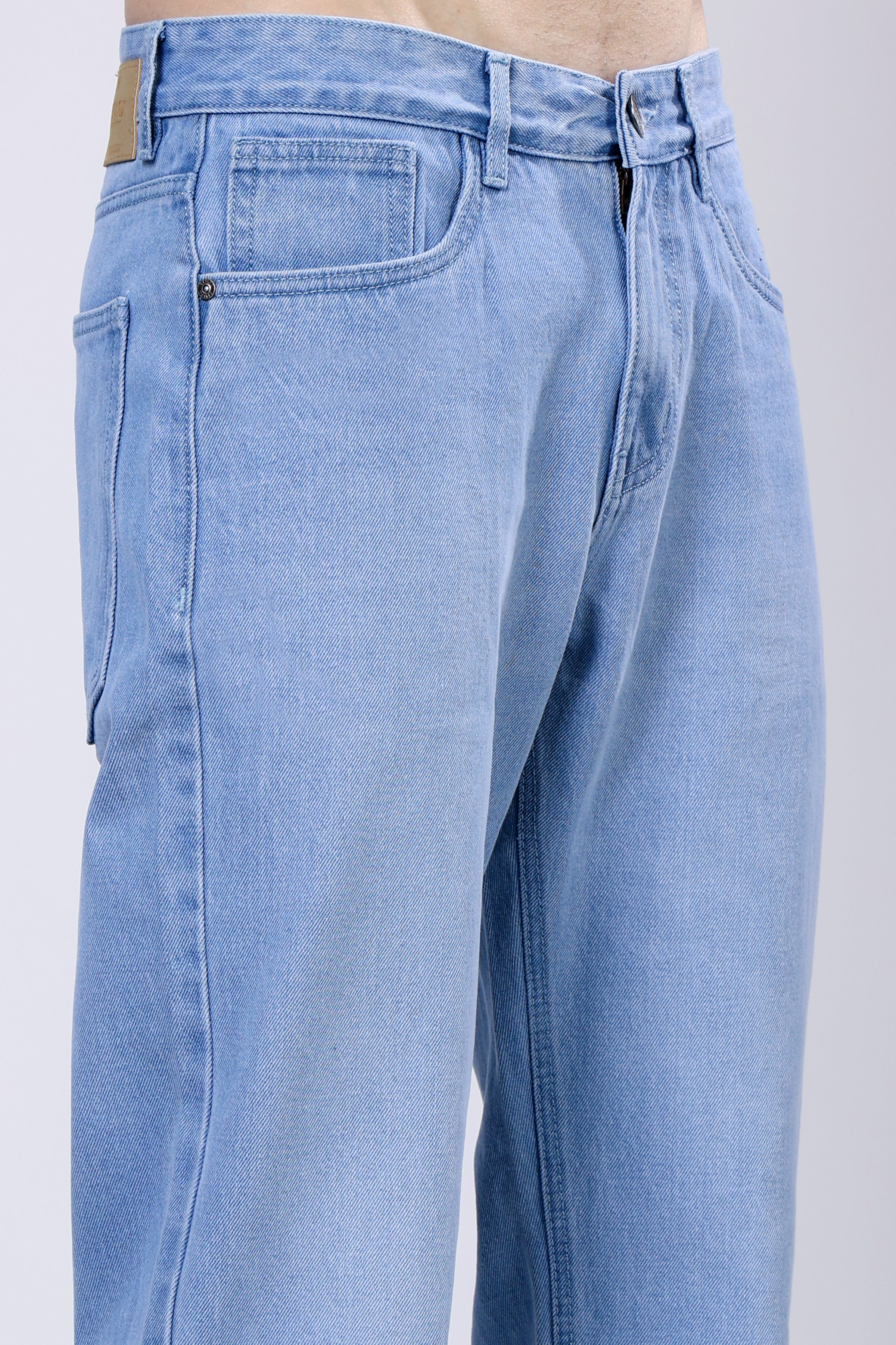 Stylox Men’s Mid-Rise Relaxed Fit Light Blue Non-Stretch Denim Jeans - Stylox