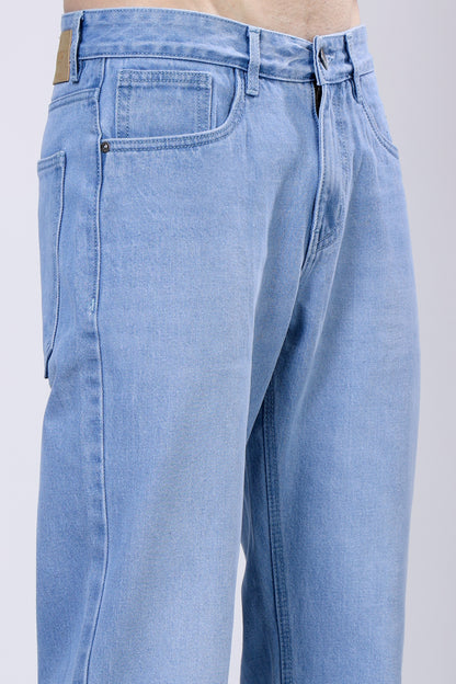 Stylox Men’s Mid-Rise Relaxed Fit Light Blue Non-Stretch Denim Jeans - Stylox