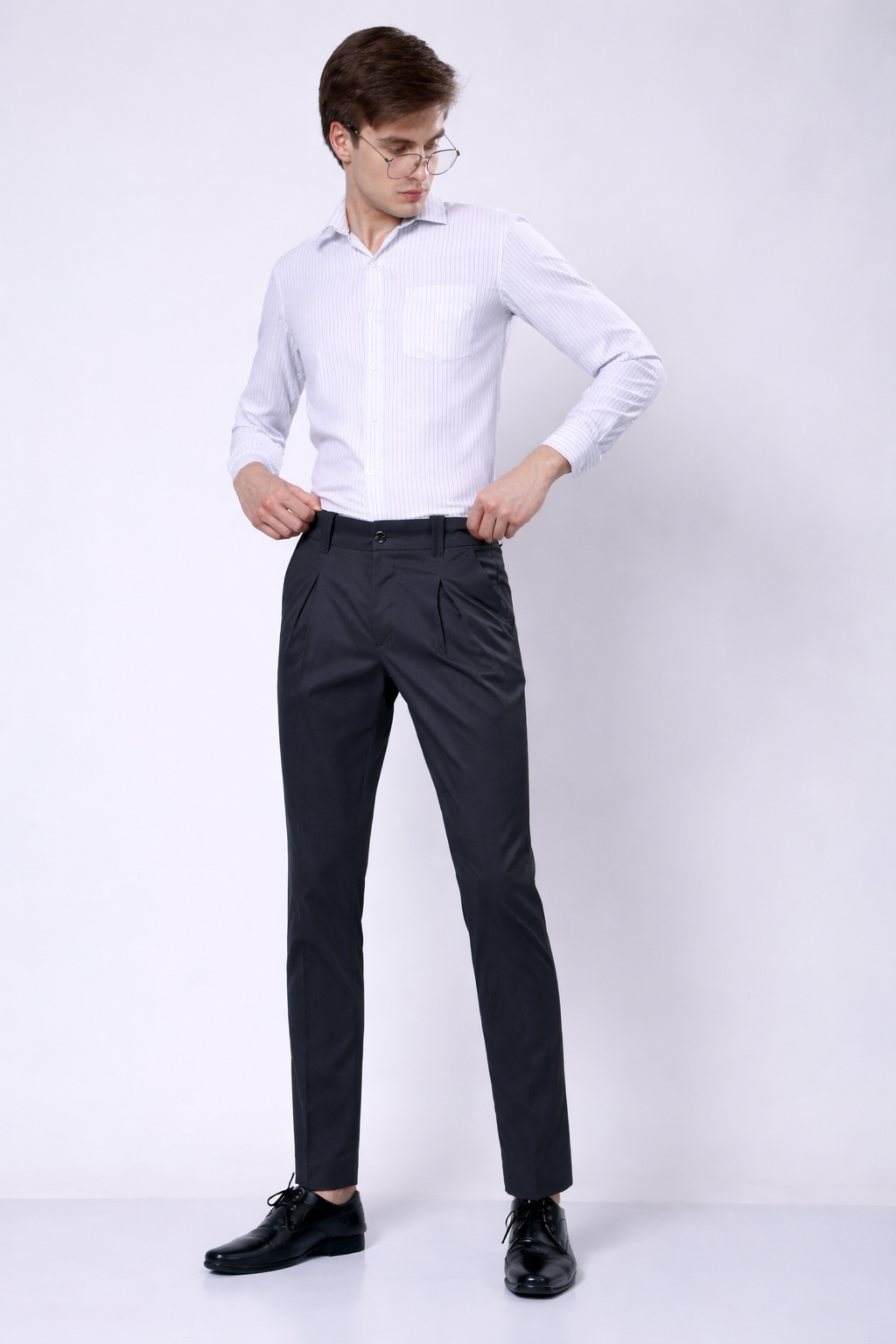 Stylox Men’s Slim Fit Pleated Formal Trousers – Premium Office Wear Pants with Side Pockets-Dark Grey - Stylox