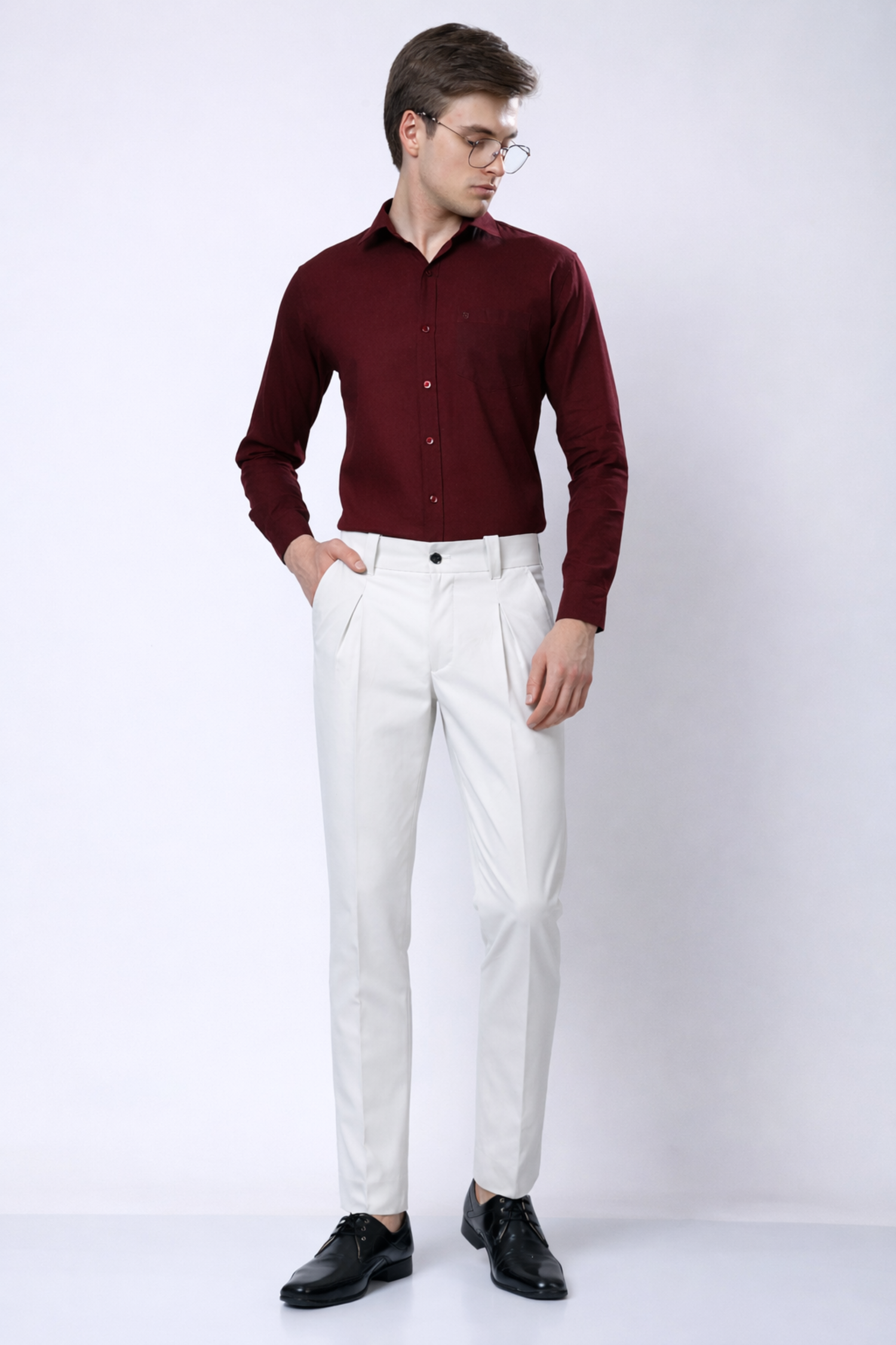 Stylox Men’s Slim Fit Pleated Formal Trousers – Premium Office Wear Pants with Side Pockets-White - Stylox
