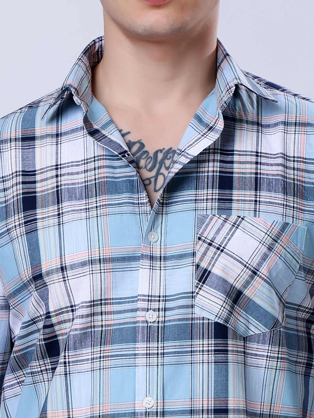 Stylox Men’s Regular Fit Full Sleeve Casual Check Shirt–Blue & Grey - Stylox
