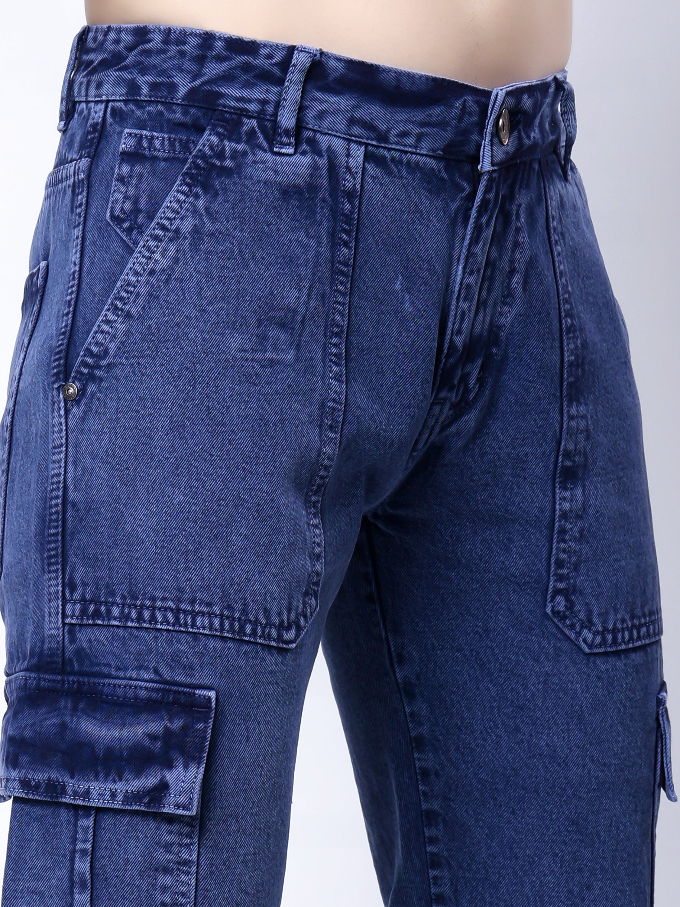 Stylox Men’s Comfort Fit Non-Stretch Cargo Jeans with Multi Pockets-Mid Light Blue