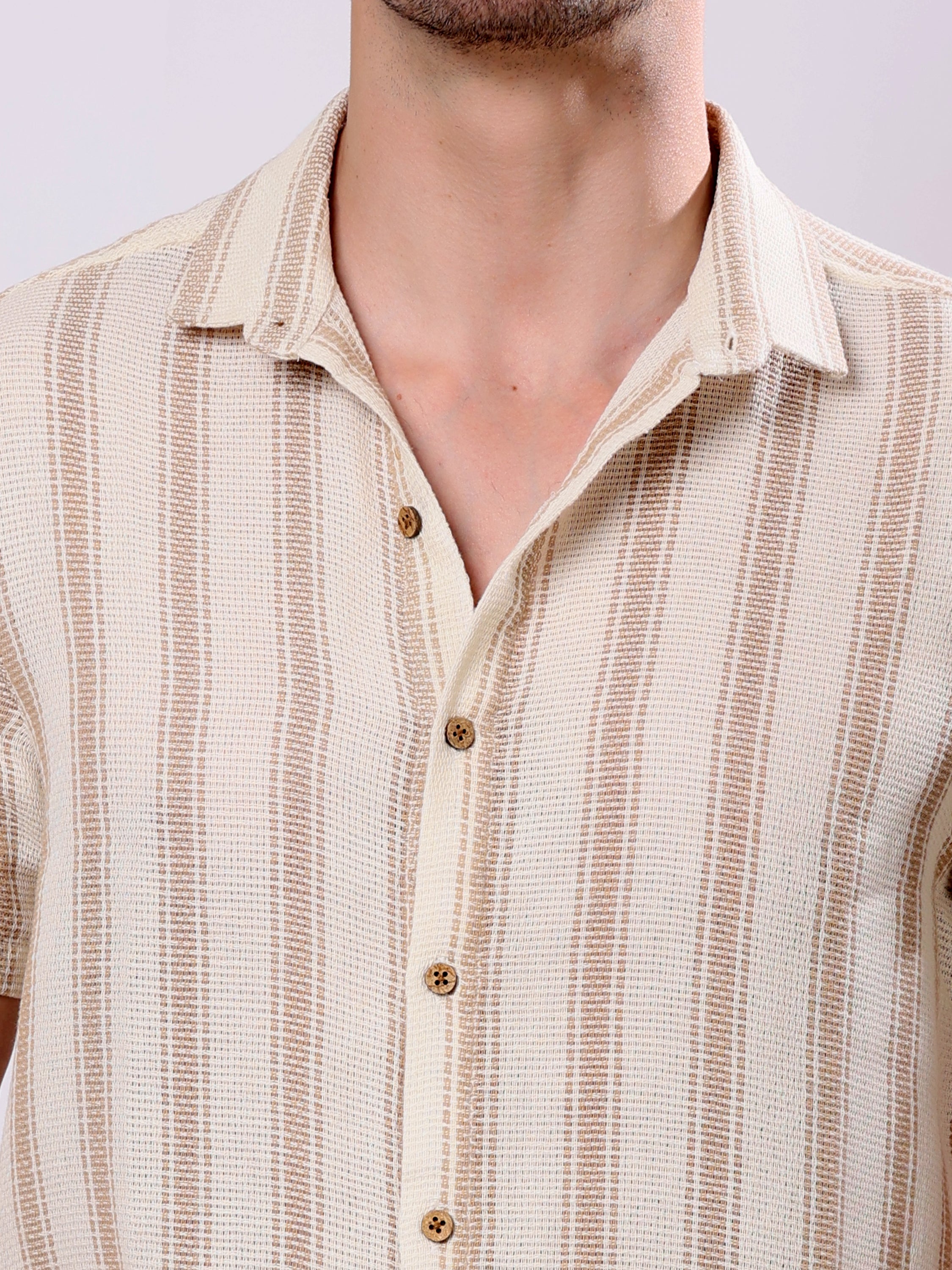 Stylox Men’s Regular Fit Half Sleeve Striped Casual Shirt-Brown - Stylox