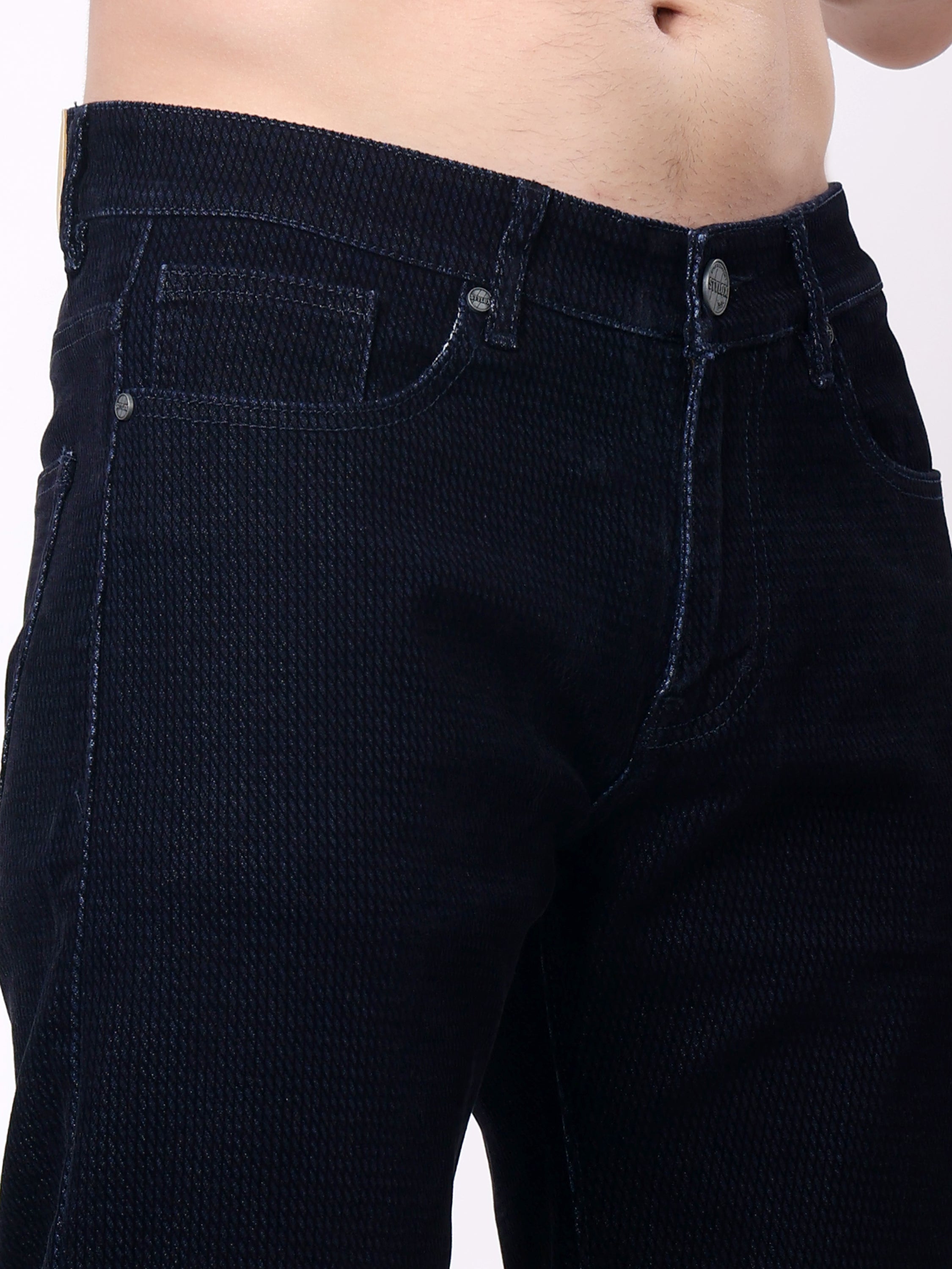 Stylox Men’s Premium Stretchable Comfort Fit Textured Denim Jeans - Stylox