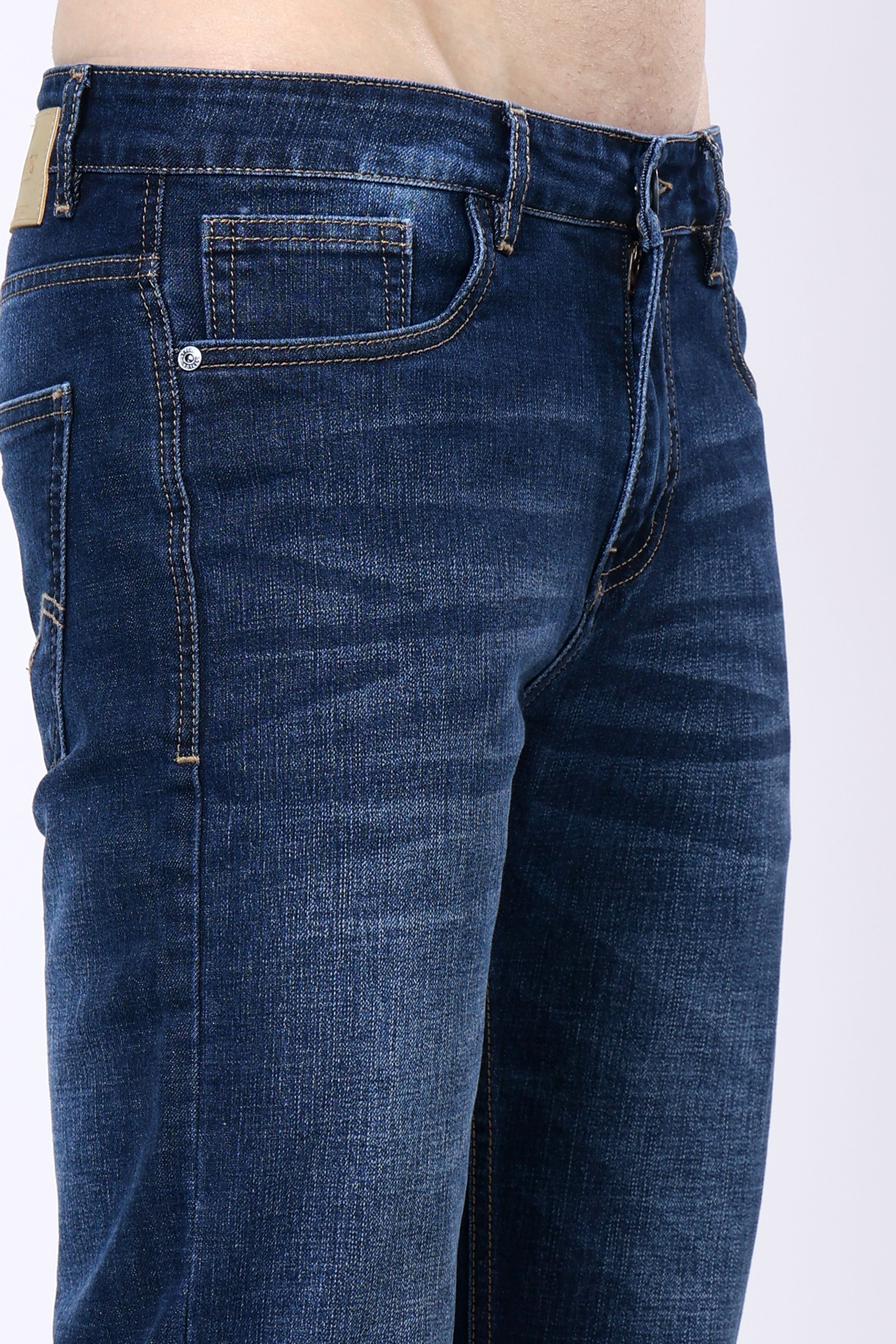 Stylox Men’s Mid-Rise Comfort Fit Stretchable Dark Blue Denim Jeans - Stylox