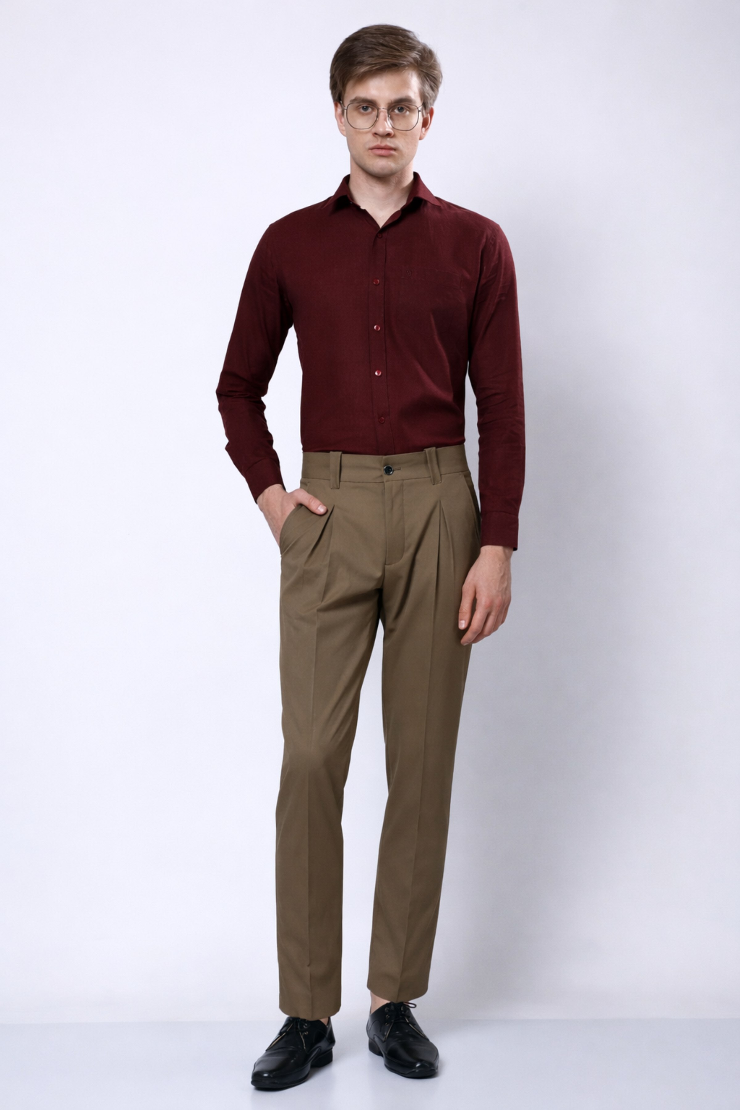 Stylox Men’s Slim Fit Pleated Formal Trousers – Premium Office Wear Pants with Side Pockets-Olive - Stylox