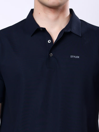 Stylox Men’s Premium Regular Fit Stretchable Polo T-Shirt–Black - Stylox