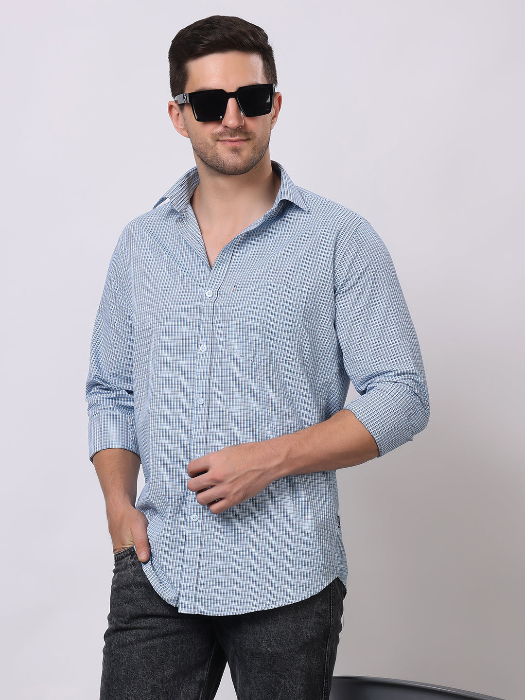 Stylox Men's Full Sleeve Check Casual Shirt – Premium Cotton Blend Regular Fit Checked Shirt for Trendy Everyday & Office Wear