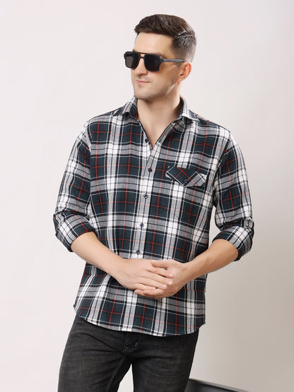 Stylox Men’s Regular Fit Full Sleeve Check Shirt with Single Pocket | Casual Cotton Checkered Shirt