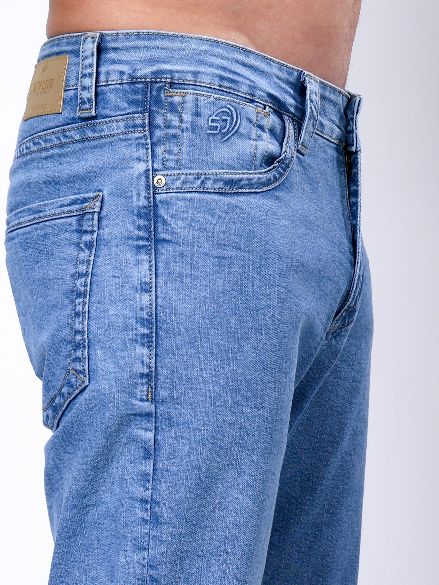 Stylox Men’s Slim Fit Stretchable Greenish Blue Denim Jeans - Stylox