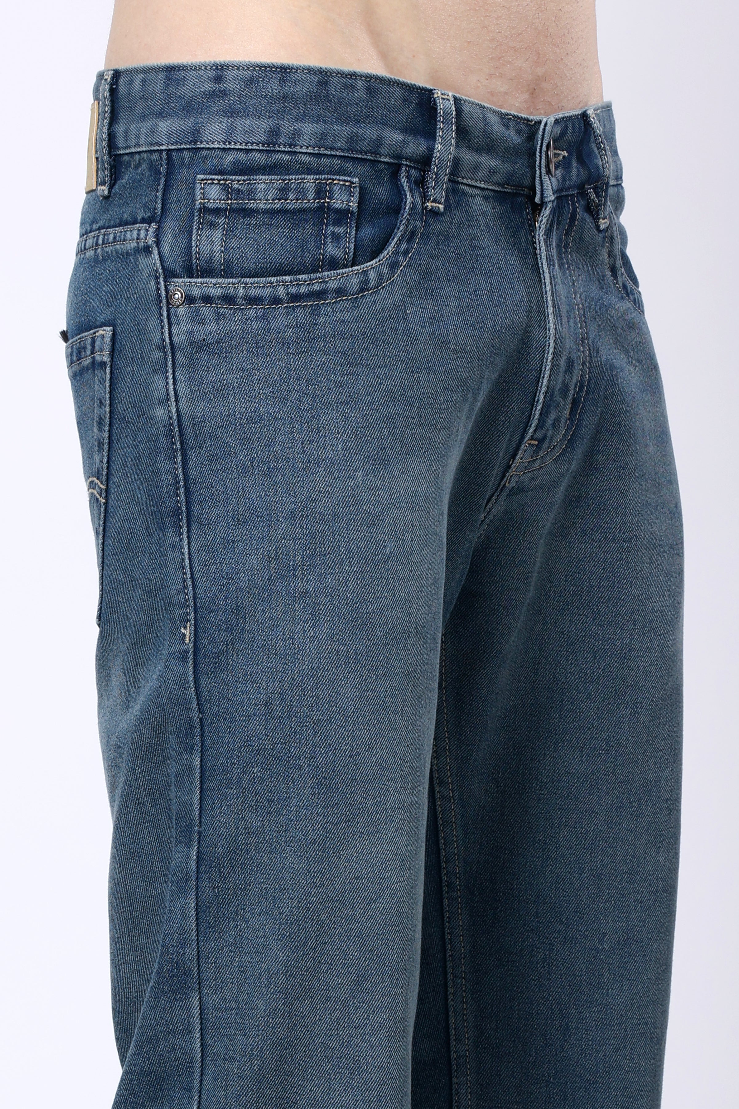 Stylox Men’s Mid-Rise Comfort Fit Greenish Blue Non-Stretch Denim Jeans - Stylox