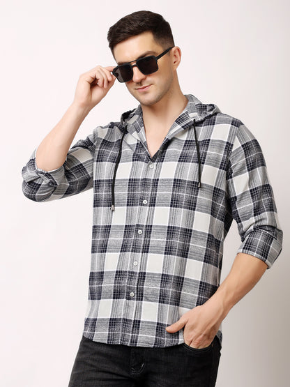 Stylox Men’s Regular Fit Hooded Check Shirt | Full Sleeve Cotton Blend Casual Checkered Shirt