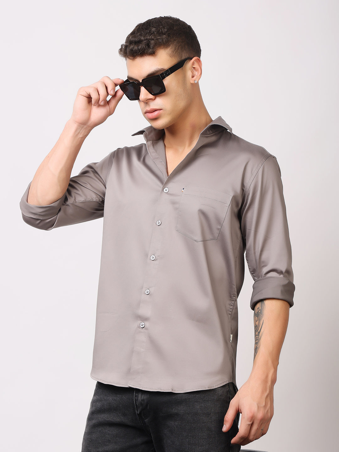 Stylox Men's Full Sleeve Solid Partywear Casual Shirt – Premium Shine Finish Cotton Blend Regular Fit Shirt for Stylish Evening & Occasion Wear - Stylox