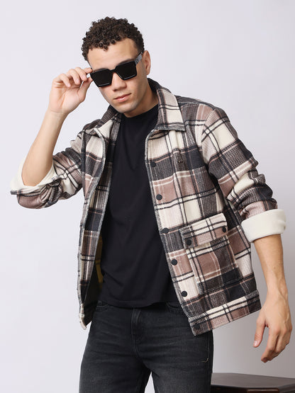 Stylox Men’s Checkered Winter Shacket – Premium Fleece-Lined Button-Down Plaid Jacket for Casual &amp; Outdoor Wear