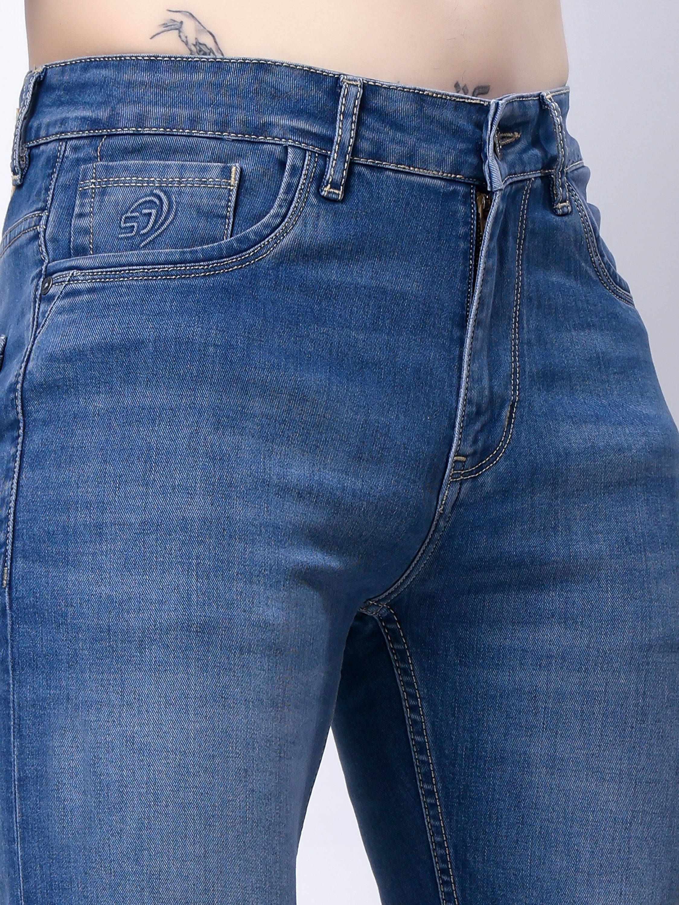 Stylox Men’s Comfort Fit Stretchable Denim Jeans-Mid Light Blue