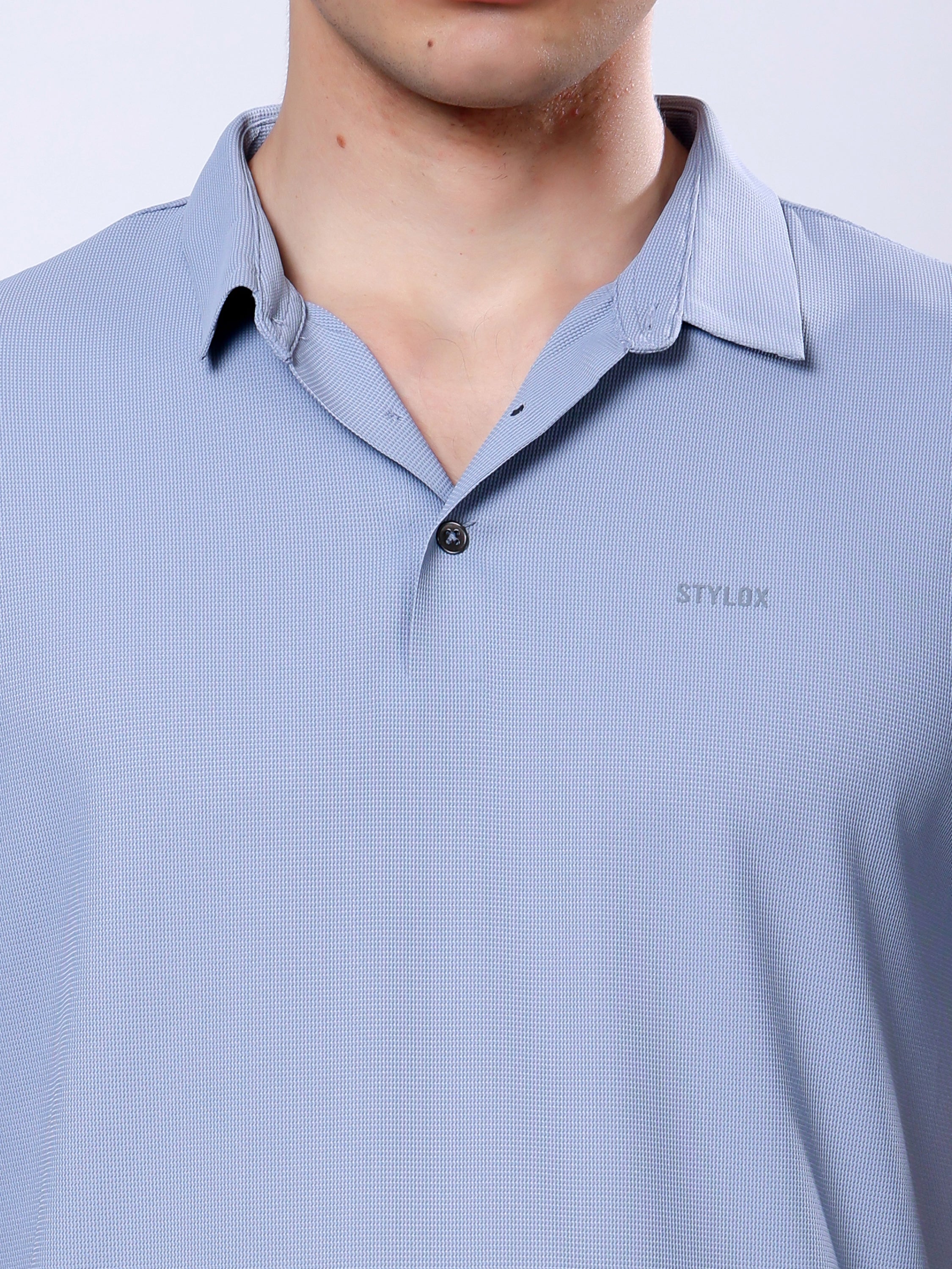 Stylox Men’s Premium Regular Fit Stretchable Polo T-Shirt-Smoky Blue - Stylox