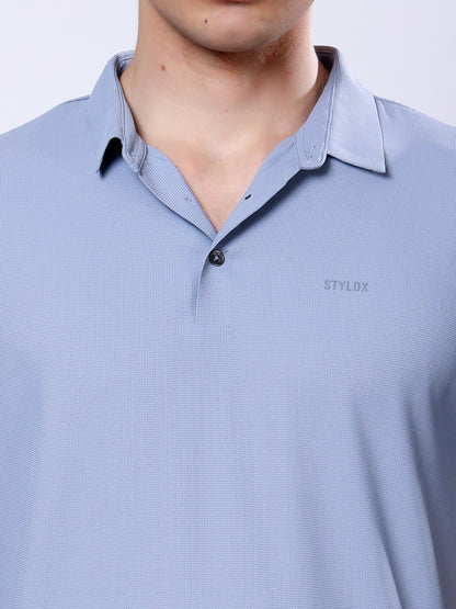 Stylox Men’s Premium Regular Fit Stretchable Polo T-Shirt-Smoky Blue - Stylox