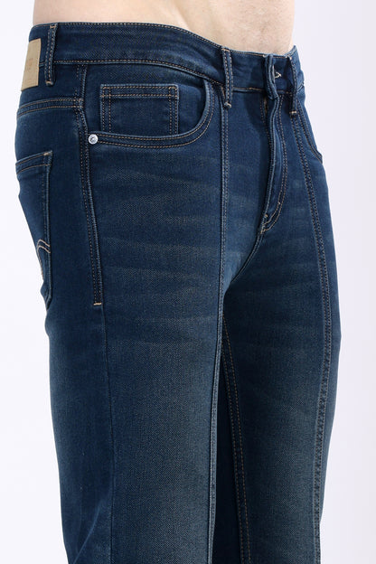 Stylox Men’s Mid-Rise Comfort Fit Stretchable Greenish Blue Denim Jeans with Panel Stitch Detailing - Stylox