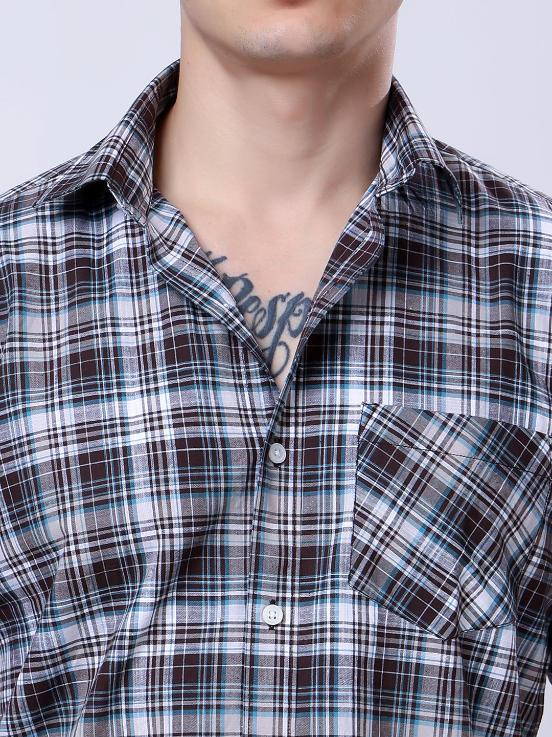 Stylox Men’s Regular Fit Full Sleeve Casual Check Shirt–Grey & Brown - Stylox
