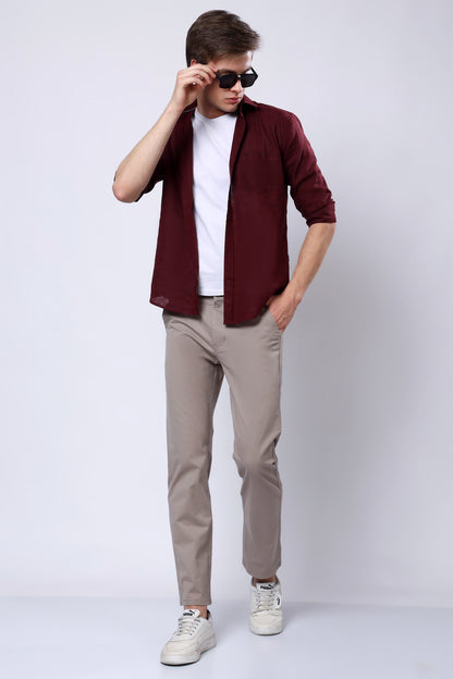 Stylox Men’s Straight Fit Casual Trousers with Comfort-Sand - Stylox