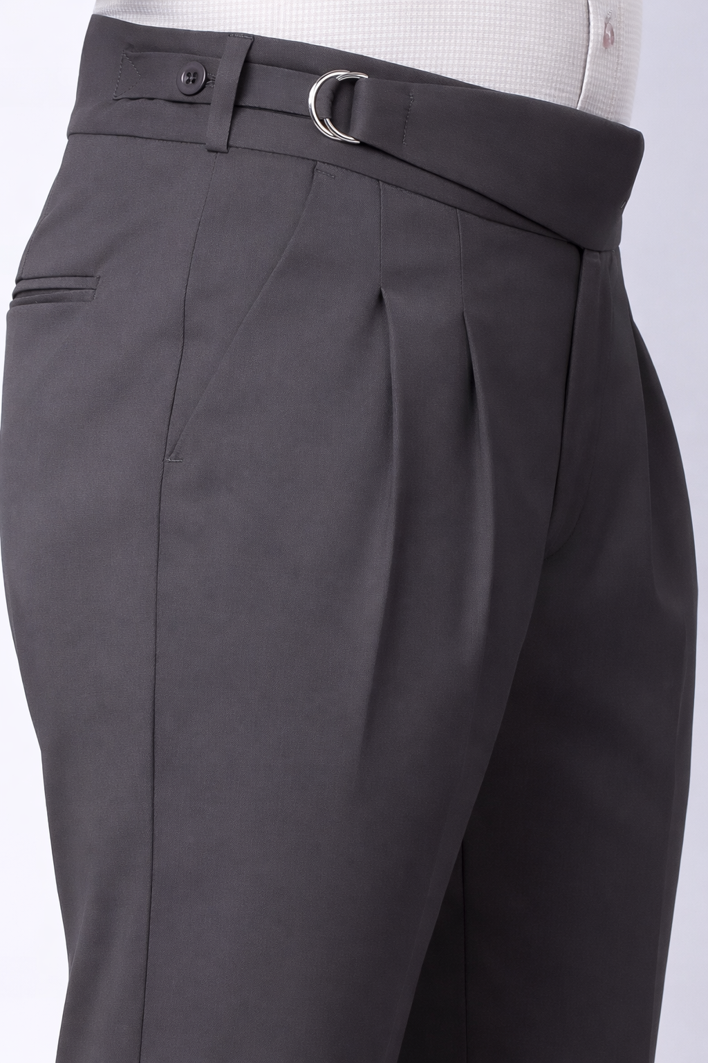 Stylox Men’s Slim Fit Gorkha Trouser with Pleated Front & Side Adjuster Waist-Mid Grey - Stylox