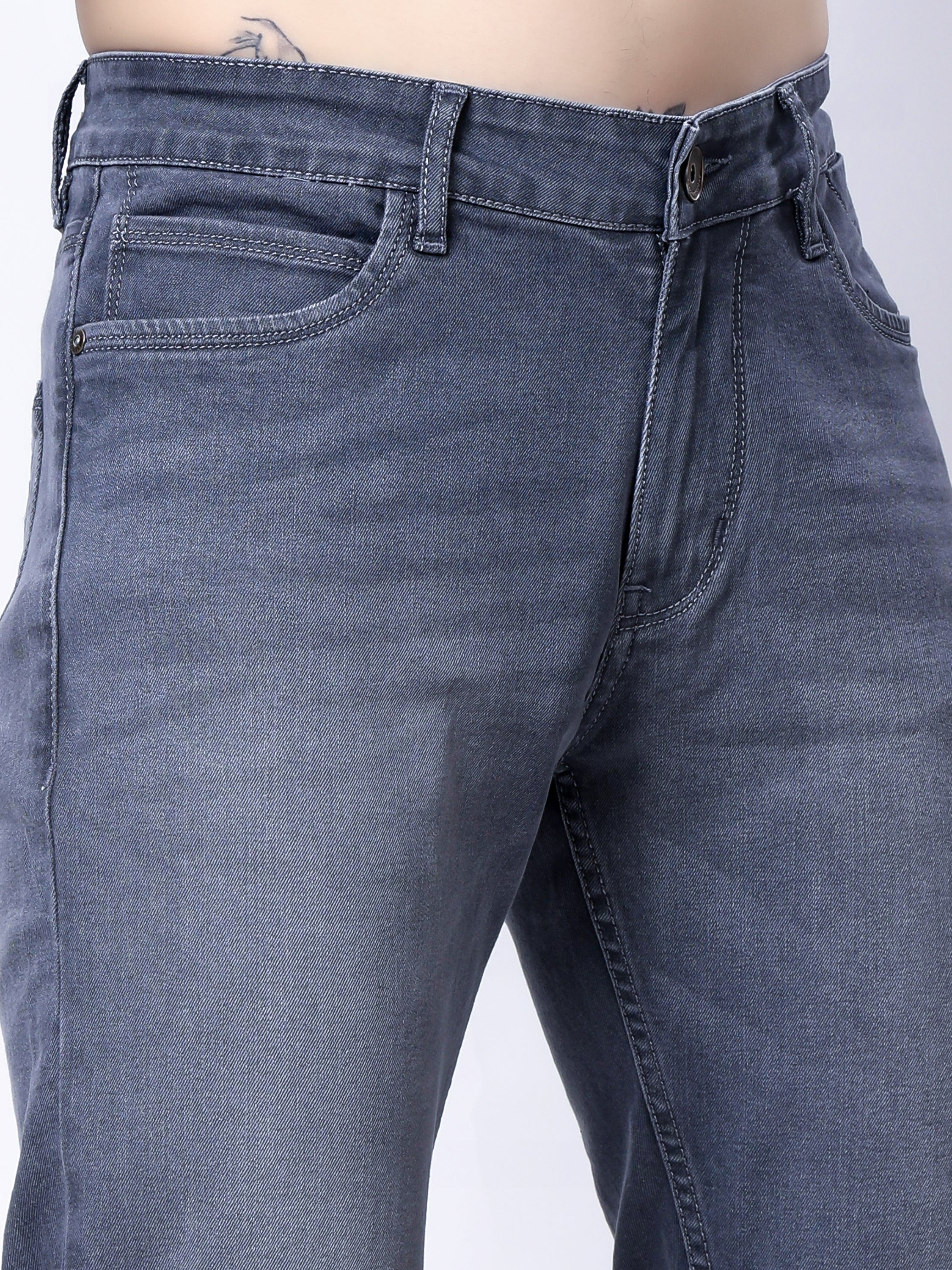 Stylox Men’s Slim Fit Stretchable Grey Denim Jeans - Stylox