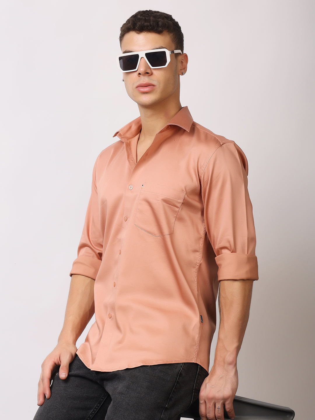 Stylox Men's Full Sleeve Solid Partywear Casual Shirt – Premium Shine Finish Cotton Blend Regular Fit Shirt for Stylish Evening & Occasion Wear - Stylox