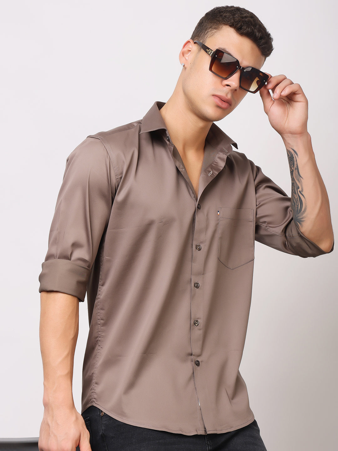 Stylox Men's Full Sleeve Solid Partywear Casual Shirt – Premium Shine Finish Cotton Blend Regular Fit Shirt for Stylish Evening & Occasion Wear - Stylox
