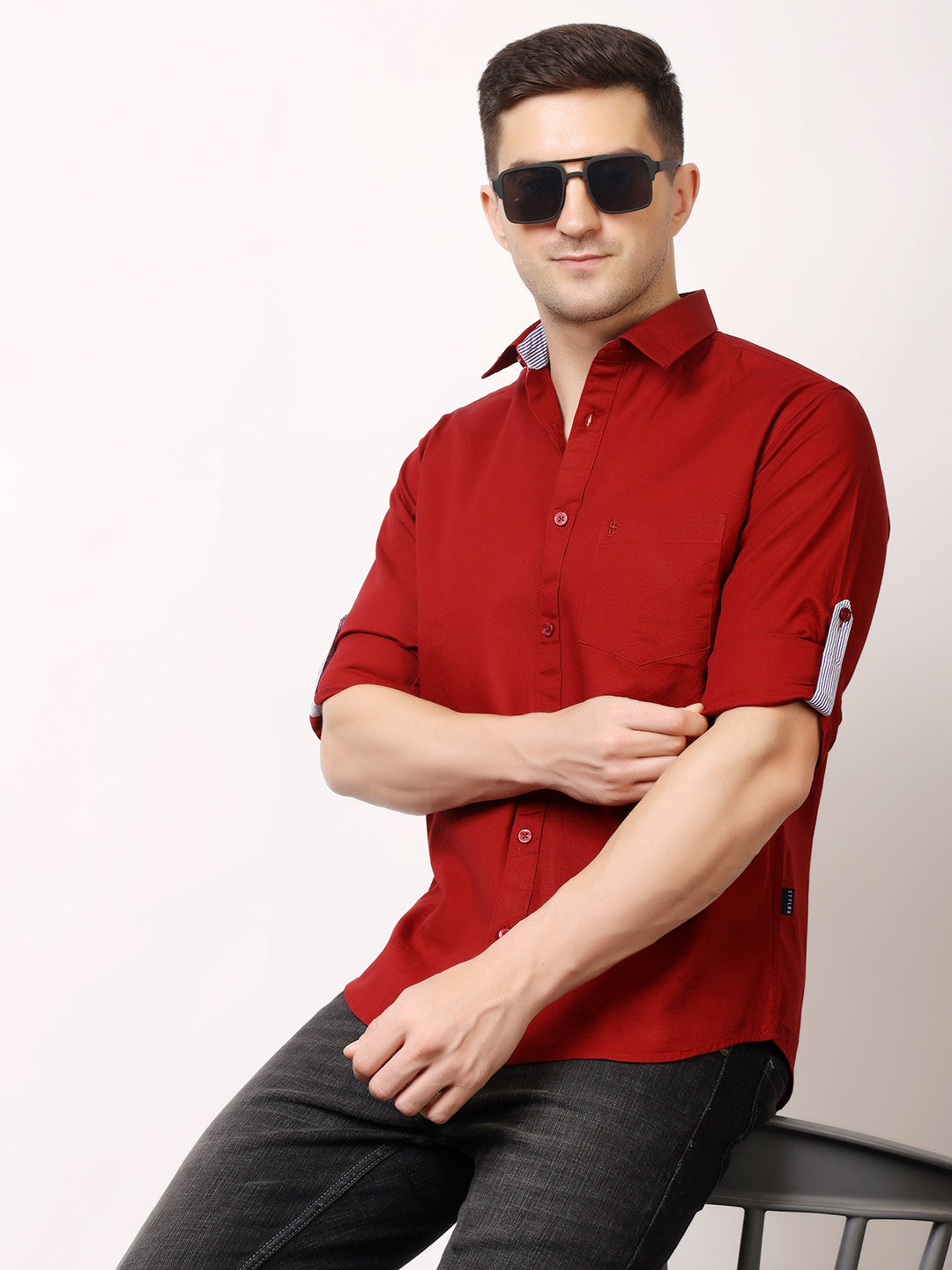 Stylox Men’s Regular Fit Oxford Full Sleeve Solid Shirt | Premium Cotton Blend Casual & Formal Wear - Stylox