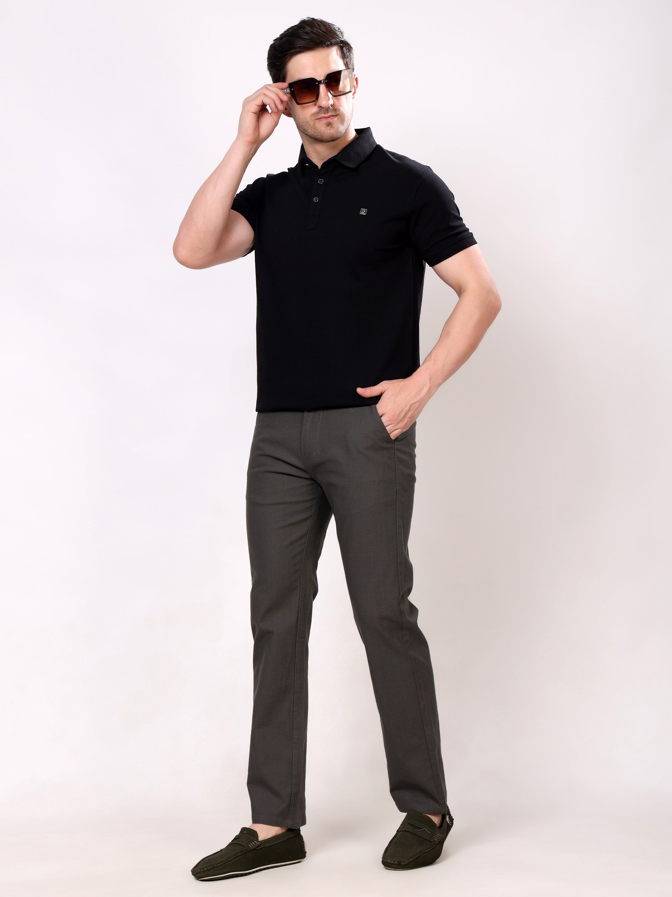 Stylox Men's Comfort Fit Non-Stretch Casual Trouser with Elastic Waist