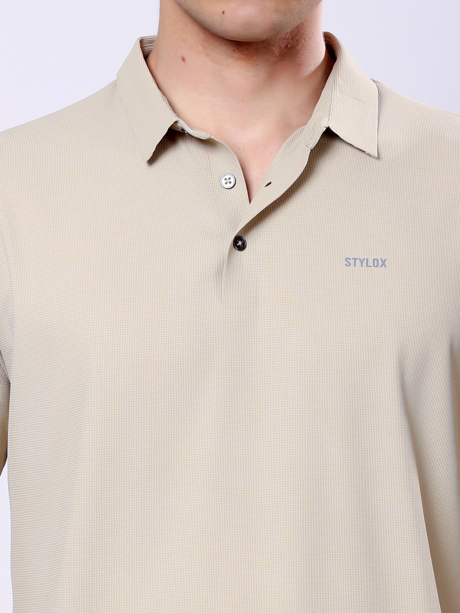 Stylox Men’s Premium Regular Fit Stretchable Polo T-Shirt-Mid Beige - Stylox