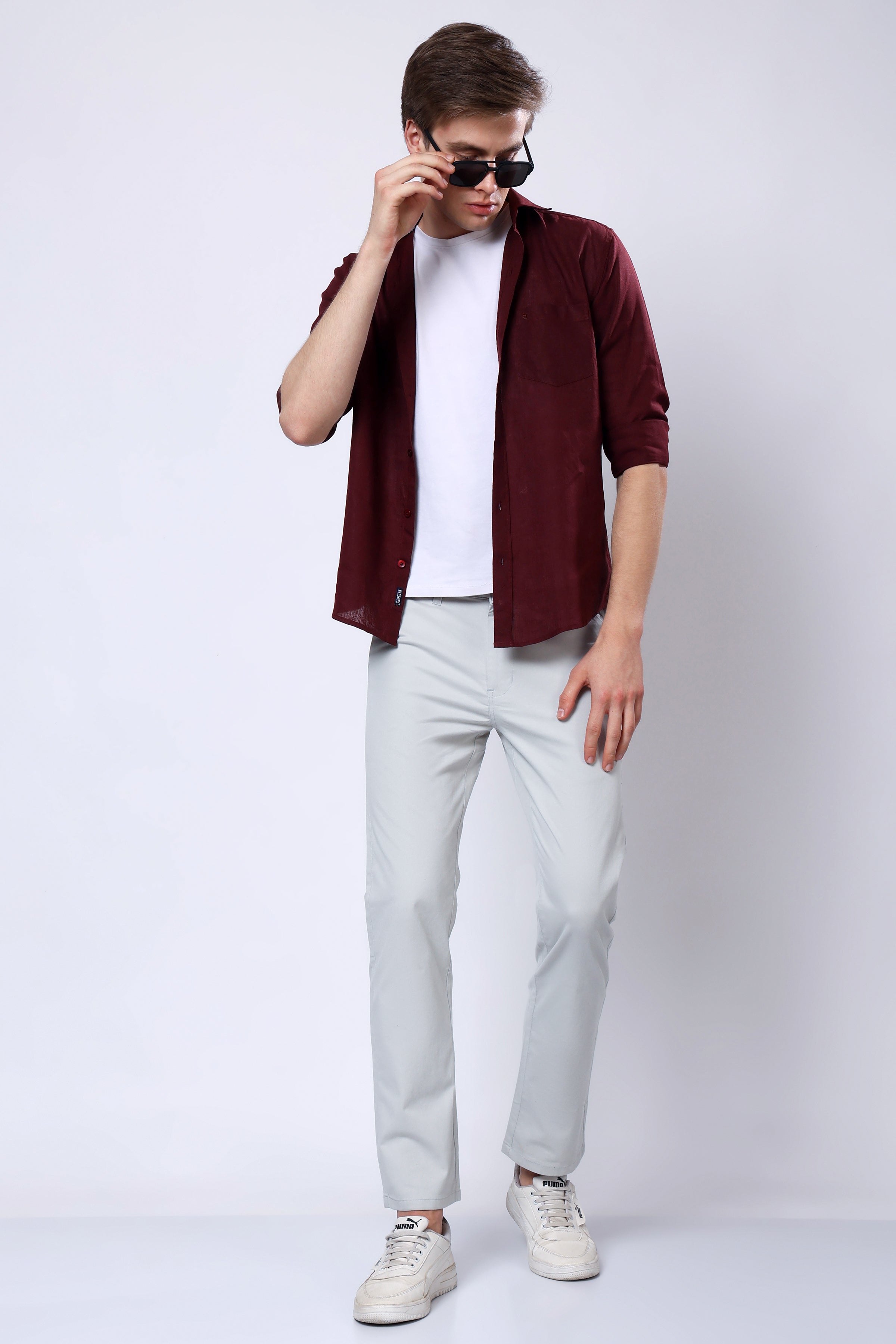 Stylox Men’s Straight Fit Casual Trousers with Comfort-Light Grey - Stylox