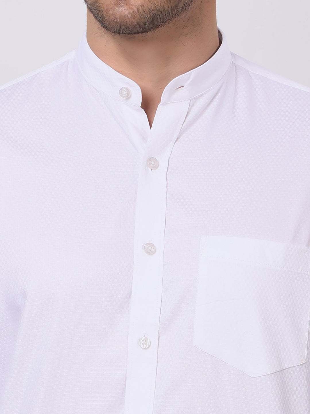 Stylox Men's Full Sleeve Solid White Casual Shirt with Mandarin Collar – Premium Cotton Blend Regular Fit Shirt for Smart & Minimal Everyday Style - Stylox