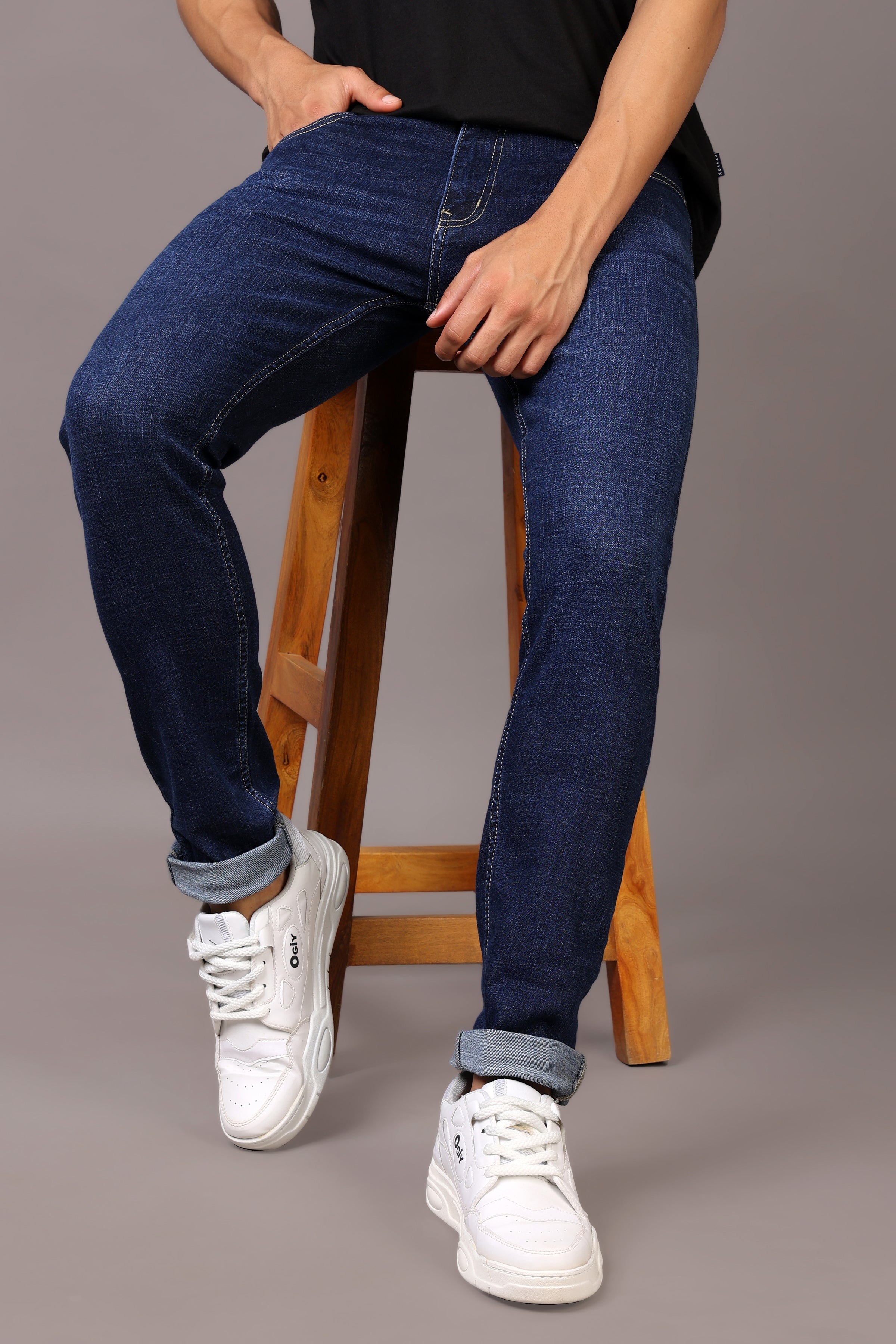 Stylox Men’s Slim Fit Denim Jeans - Dark Blue & Mid Dark Blue
