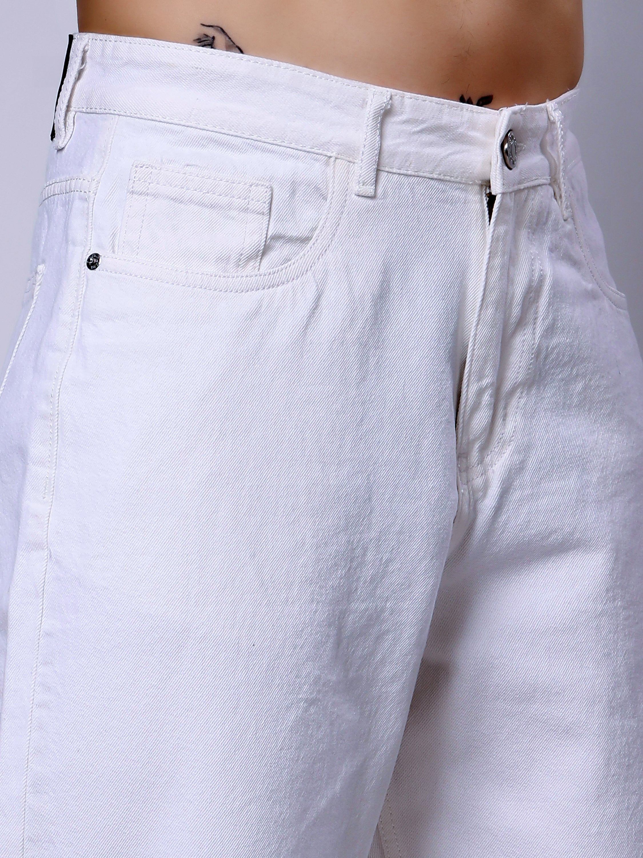 Stylox Men’s Loose Fit Stretchable White Denim Jeans - Stylox
