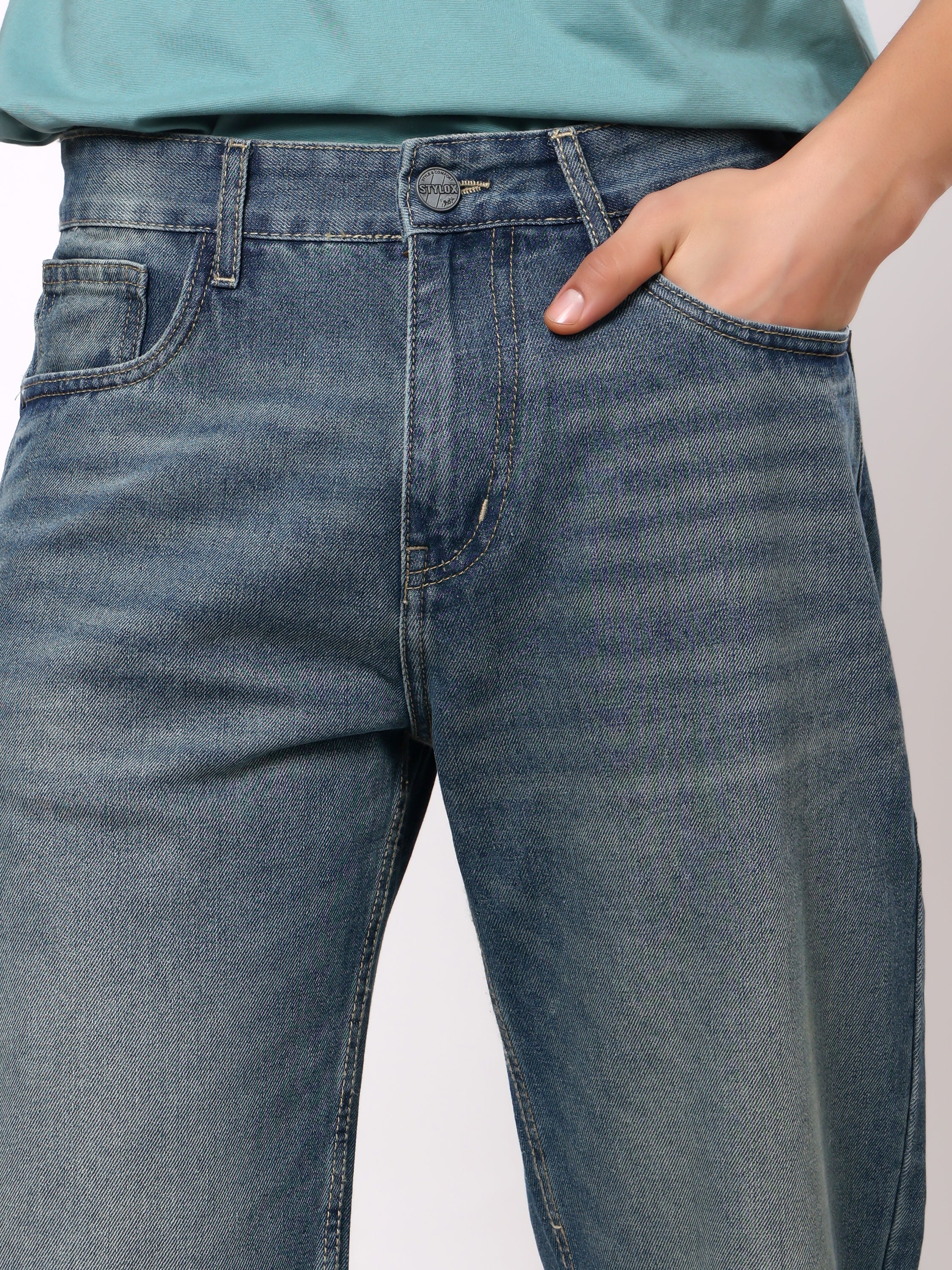 Stylox Men’s Baggy Fit Non-Stretch Wide Leg Casual Streetwear Denim Jeans