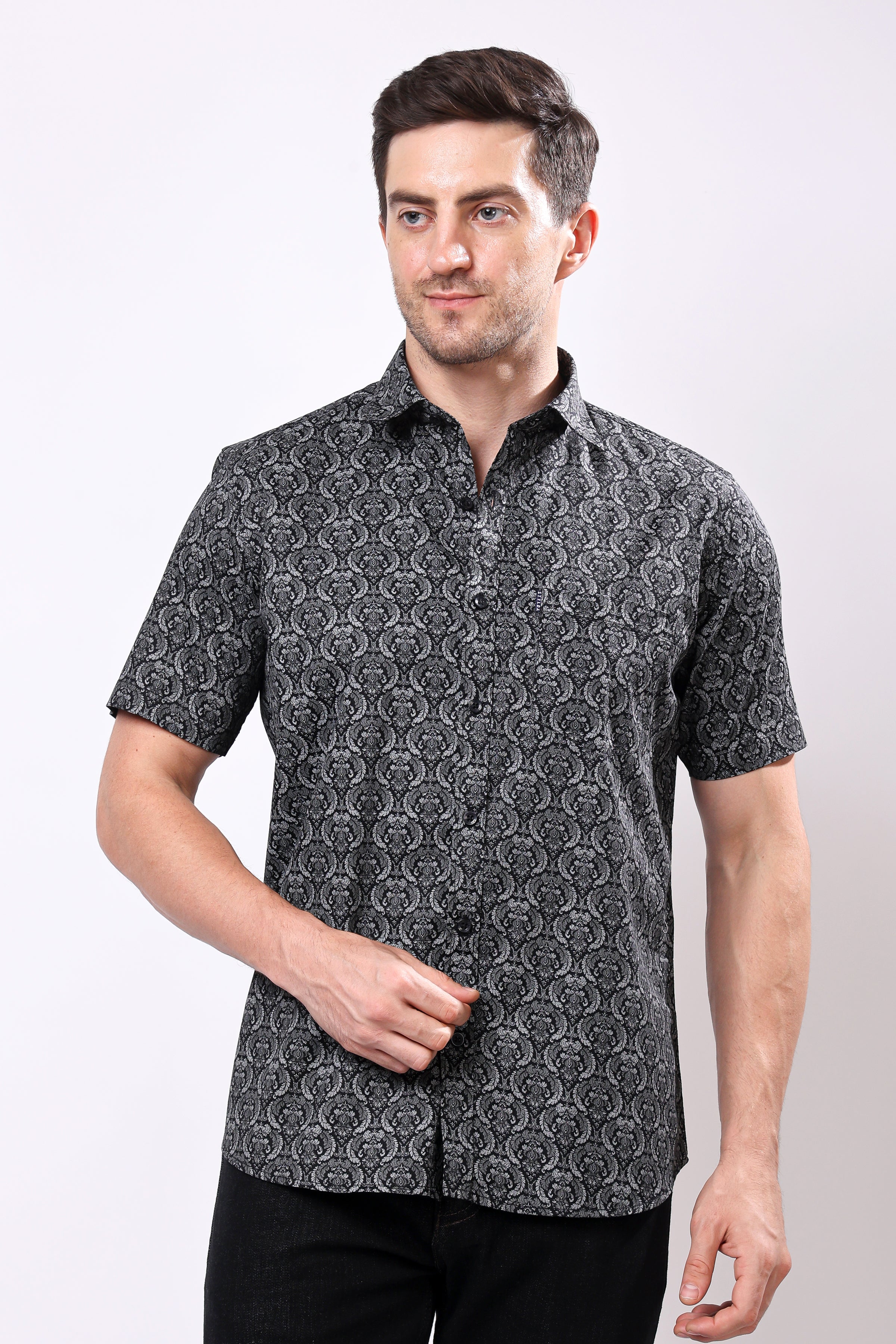 Stylox Men's Half Sleeve Floral Printed Casual Shirt – Trendy Cotton Blend Regular Fit Summer Shirt for Stylish Everyday Wear - Stylox