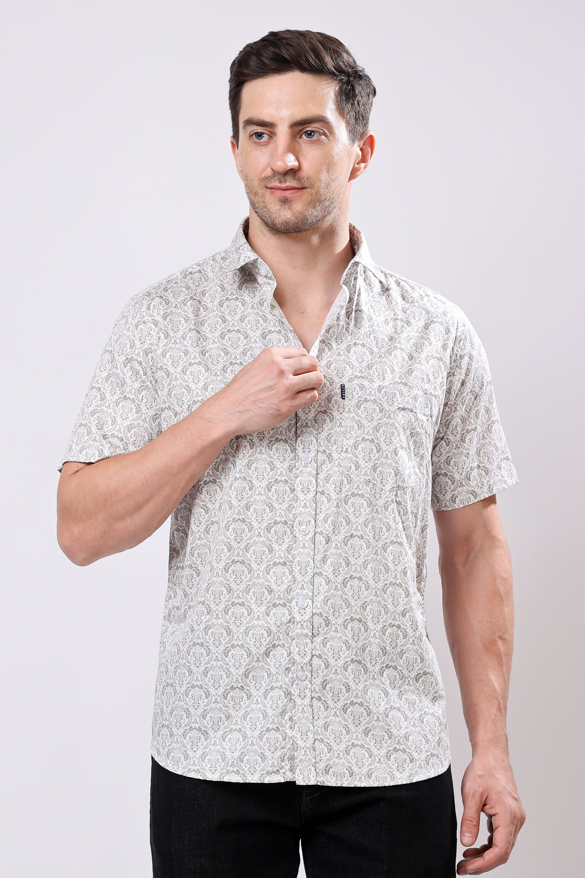 Stylox Men's Half Sleeve Floral Printed Casual Shirt – Trendy Cotton Blend Regular Fit Summer Shirt for Stylish Everyday Wear - Stylox