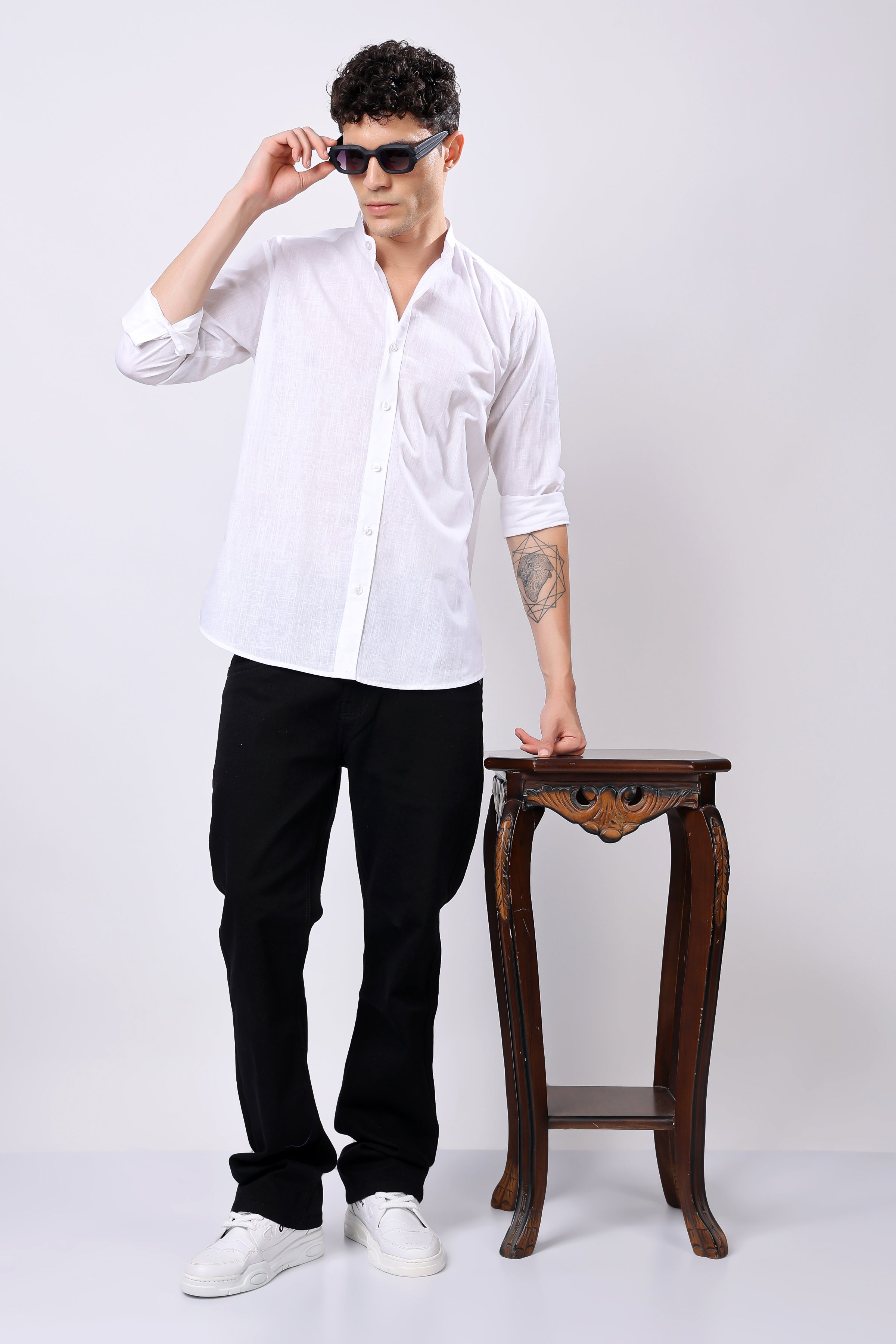 Stylox Regular Fit Full Sleeve Solid Casual White Shirt For Men