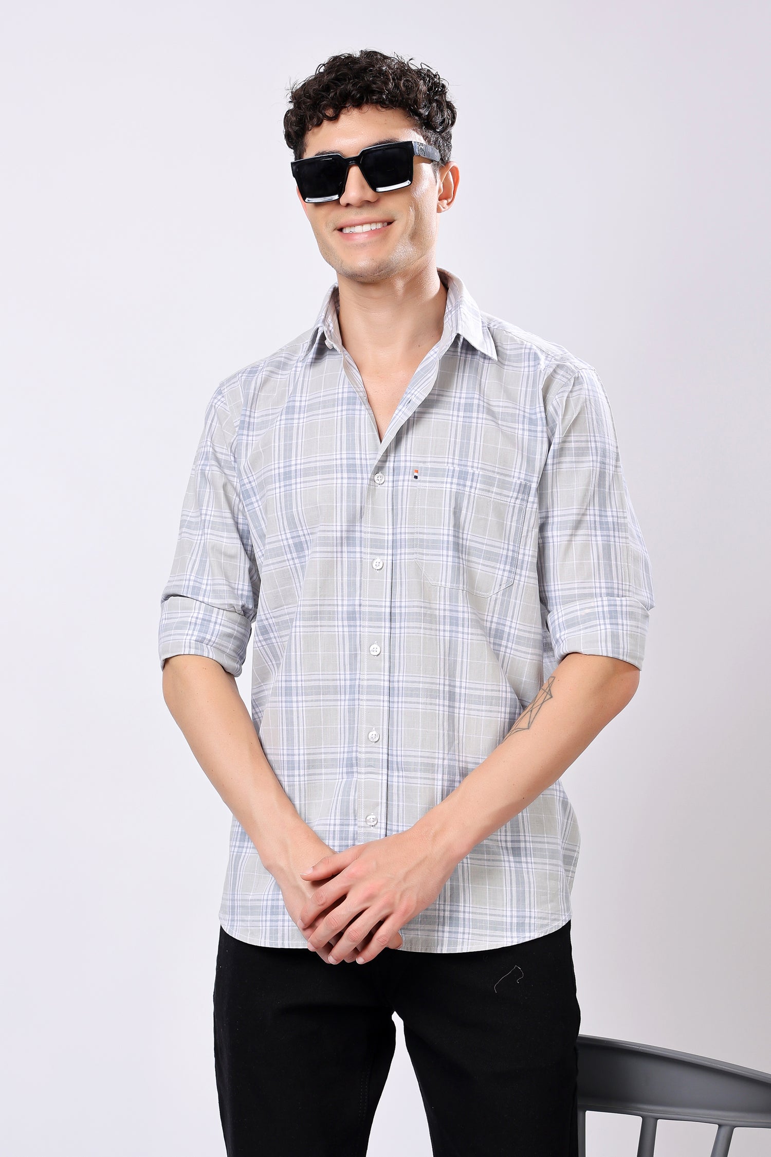 Stylox Olive Green Check Shirt For Men